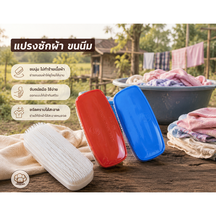 แปรงซักผ้า ขนนิ่ม ขัดรองเท้าพลาสติก No.511 (คละสี) NiceClean