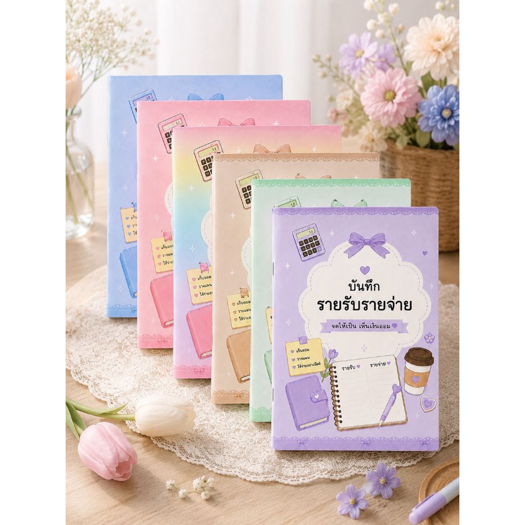สมุดบันทึกรายรับ–รายจ่าย ขนาด A5 Minimal Design สีพาสเทล ปริ้นสีทุกหน้า สบายตา เรียบง่าย น่ารัก รับรองไม่มีใครเหมือน