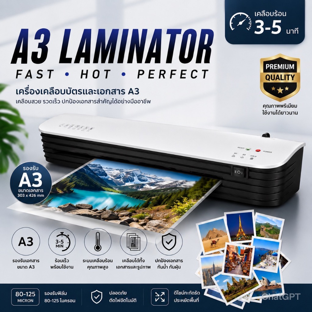 เครื่องเคลือบบัตร A3 รุ่น SL-399 เคลือบเอกสาร Laminator A3