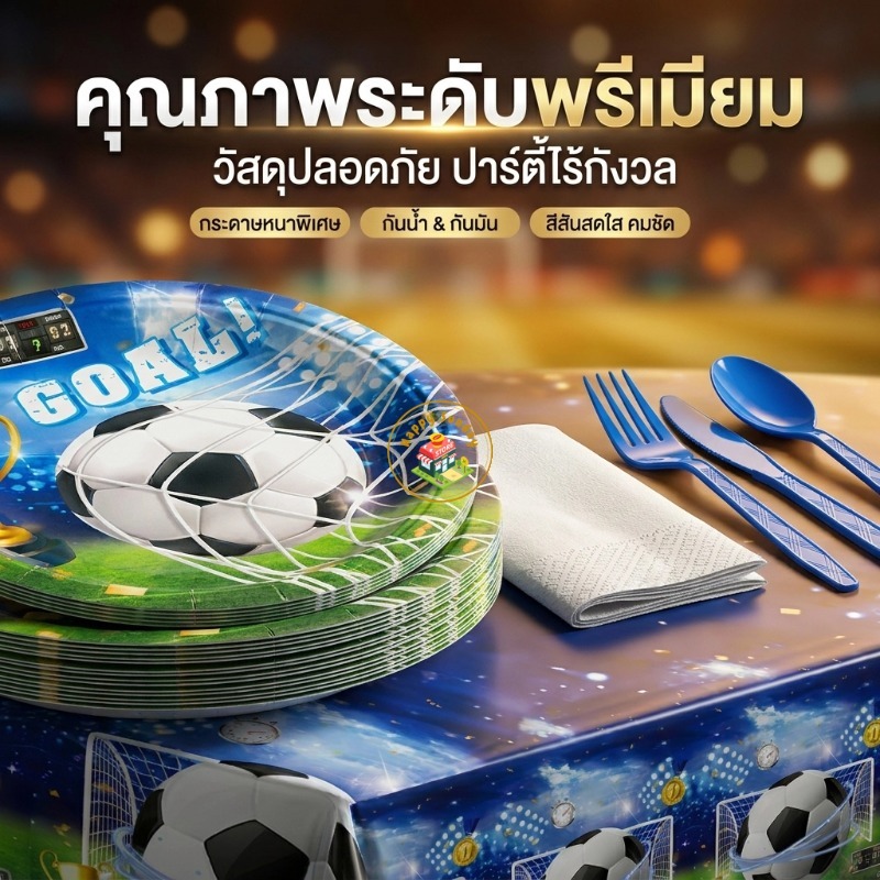 【3 วันจัดส่ง】ชุดอุปกรณ์งานปาร์ตี้ธีมฟุตบอล ครบชุด ราคาถูกคุณภาพดี ใช้แล้วทิ้ง ไม่ต้องล้างจาน