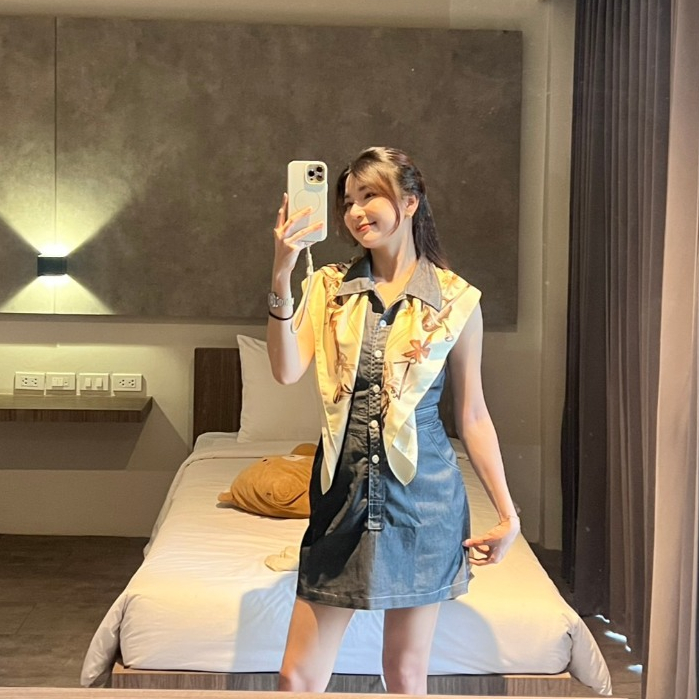 BRB : Gems dress เดรสยีนส์สั้น แขนกุด กระดุมด้านหน้า คอปก XS-2XL (ไม่มีผ้าพันคอให้นะคะ)