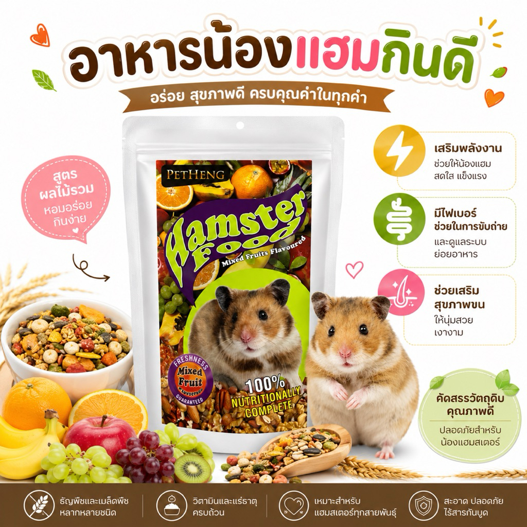 PetHeng Hamster Food สูตรผลไม้รวม อาหารแฮมสเตอร์ กลิ่นผลไม้รวม