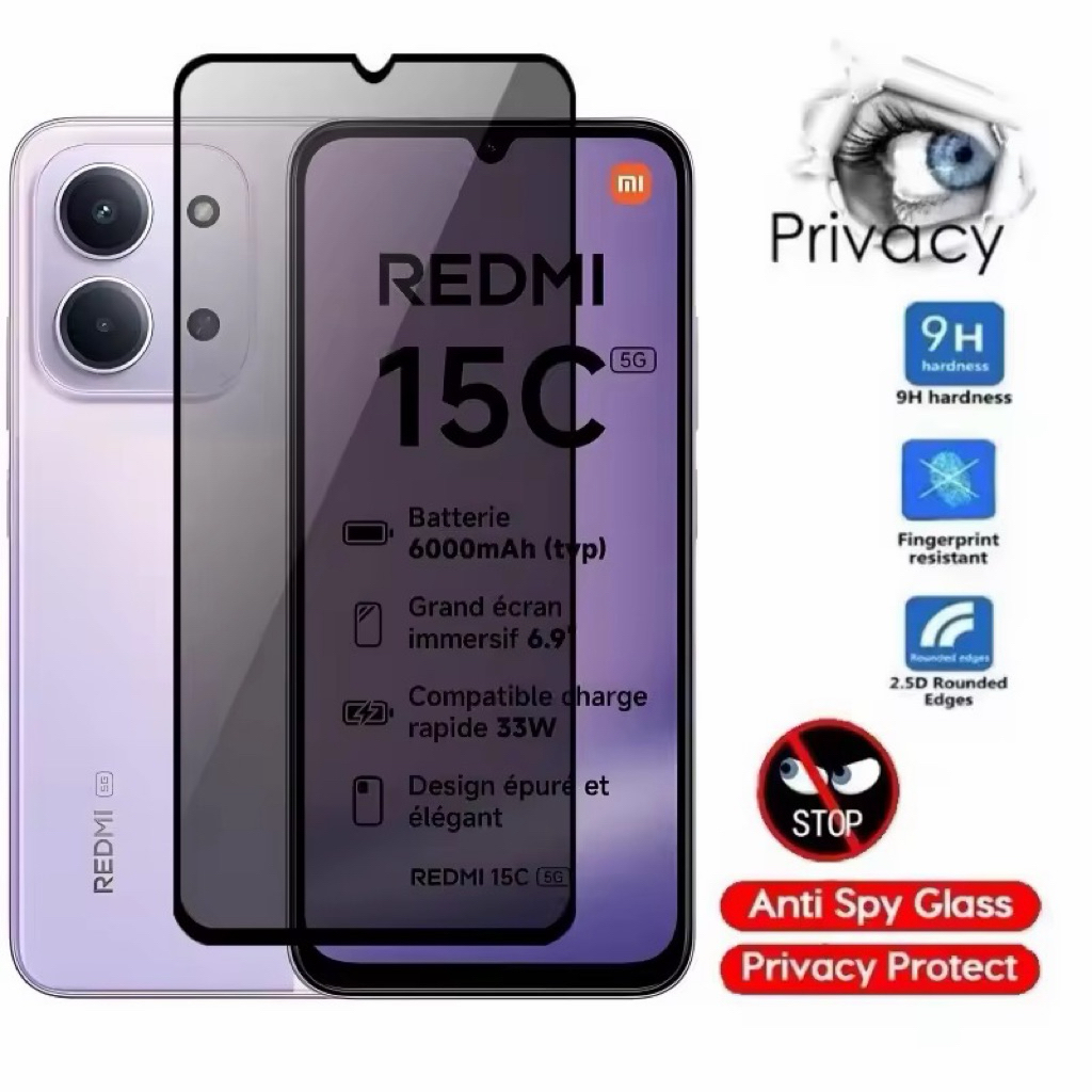 ฟิล์มกระจก กันมอง เต็มจอ สำหรับ Redmi15 15C  Poco C85 กันมองกันเสือก