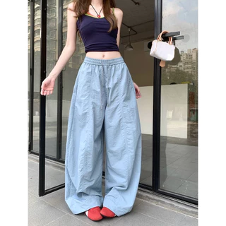 [Solid-colored casual pants]เกาหลีรุ่นวินเทจผู้หญิงสบาย ๆ แจ๊สเต้นรำเทรนด์กีฬาขากว้างกางเกง