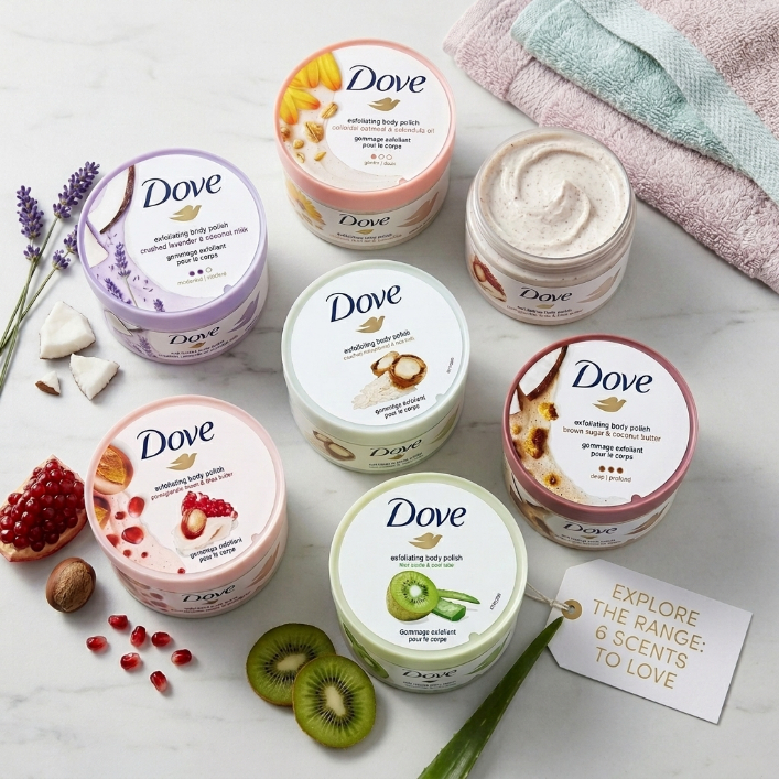 ✨ ครีมสครับผิว Dove หมดปัญหาผิวด้าน ขจัดเซลล์ผิวเก่า เนื้อครีมละเอียด กลิ่นหอม ใช้แล้วผิวนุ่มลื่น ใช้แล้วต้องติดใจ ✔️