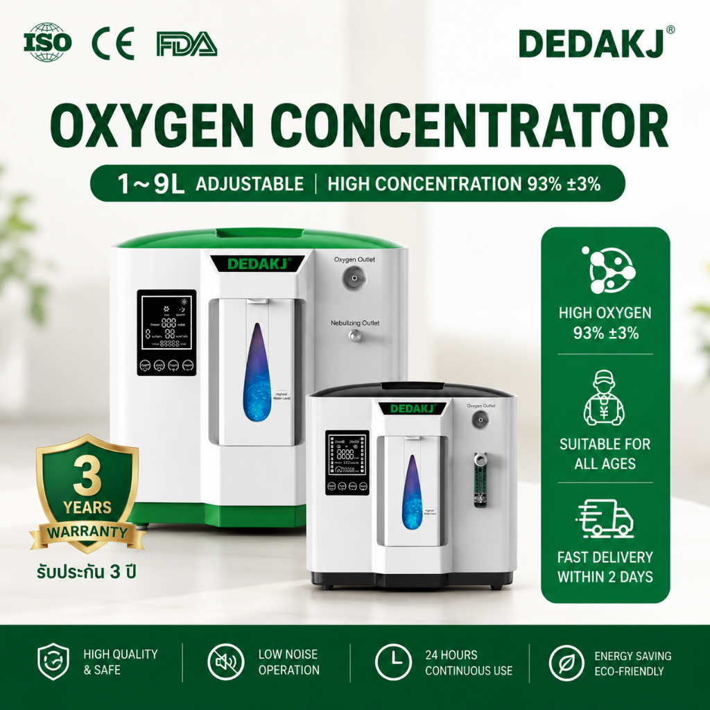 【3 Years Warranty】DEDAKJ Oxygen Concentrator 1–8L 93%±3% เครื่องผลิตออกซิเจน เกรดทางการแพทย์ ใช้งานในบ้าน