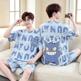 M~4XL,ชุดนอนผู้ชาย,เสื้อผ้าผู้ชาย,ผ้าฝ้ายคุณภาพสูง,เสื้อแขนสั้น+กางเกงขาสั้น