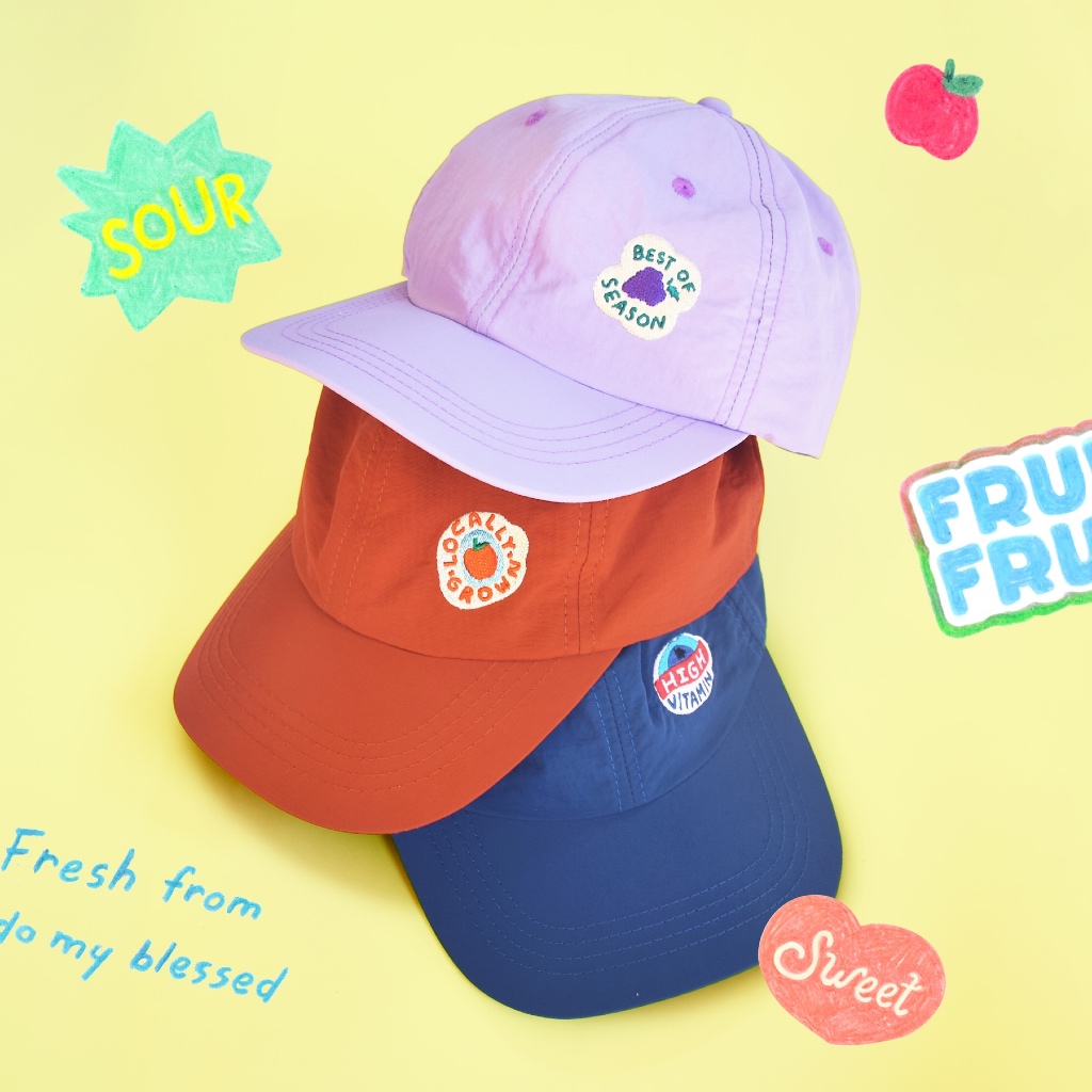 Fruity Cap หมวกไนลอนปักลายสติกเกอร์ผลไม้ I do my blessed