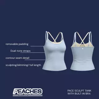 Peaches Active - Running Tank Top Built-in Bra สี Two Tone Mist Blue/ Butter Cream