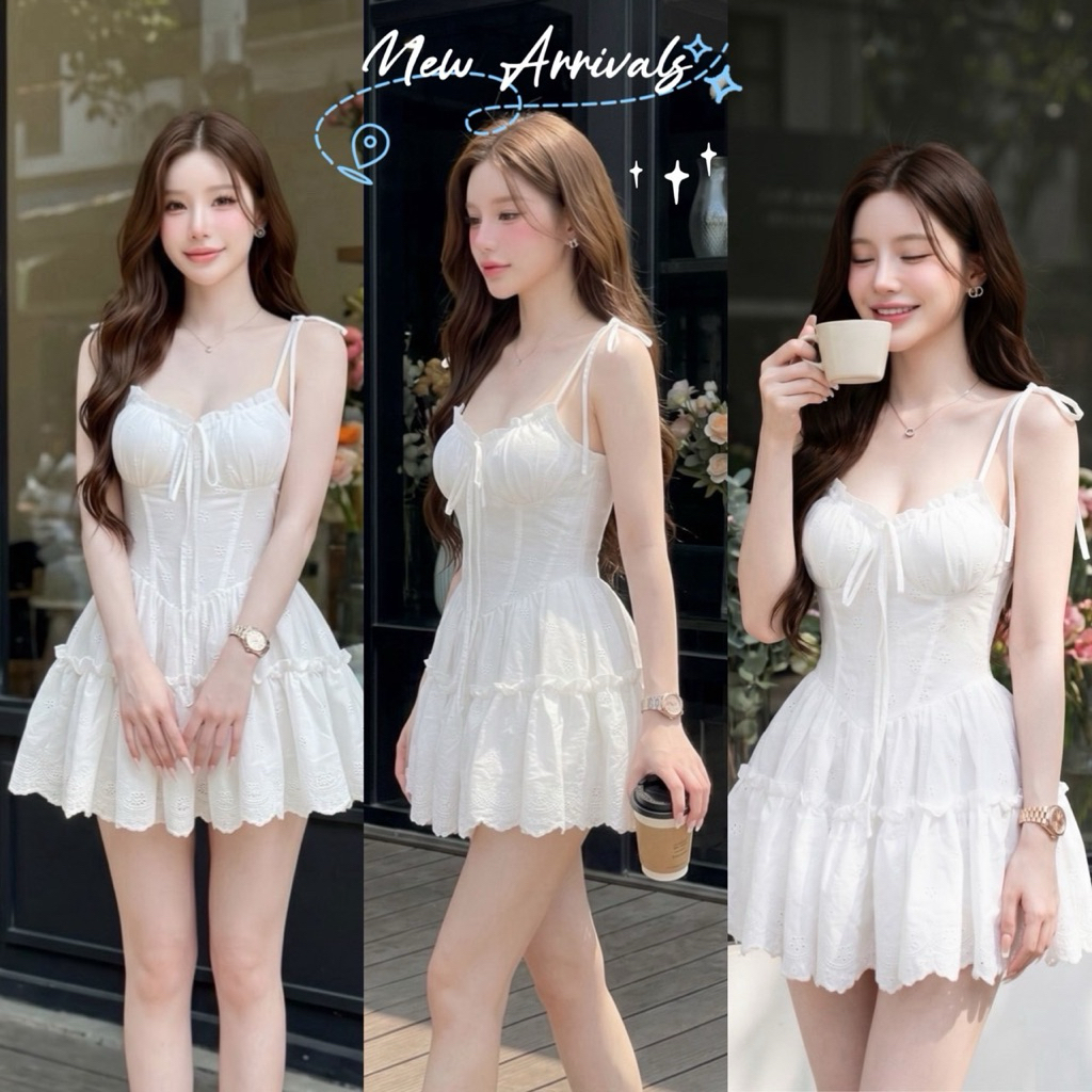 ชุดเดรสมินิสีขาว เดรสสีขาว Mila
