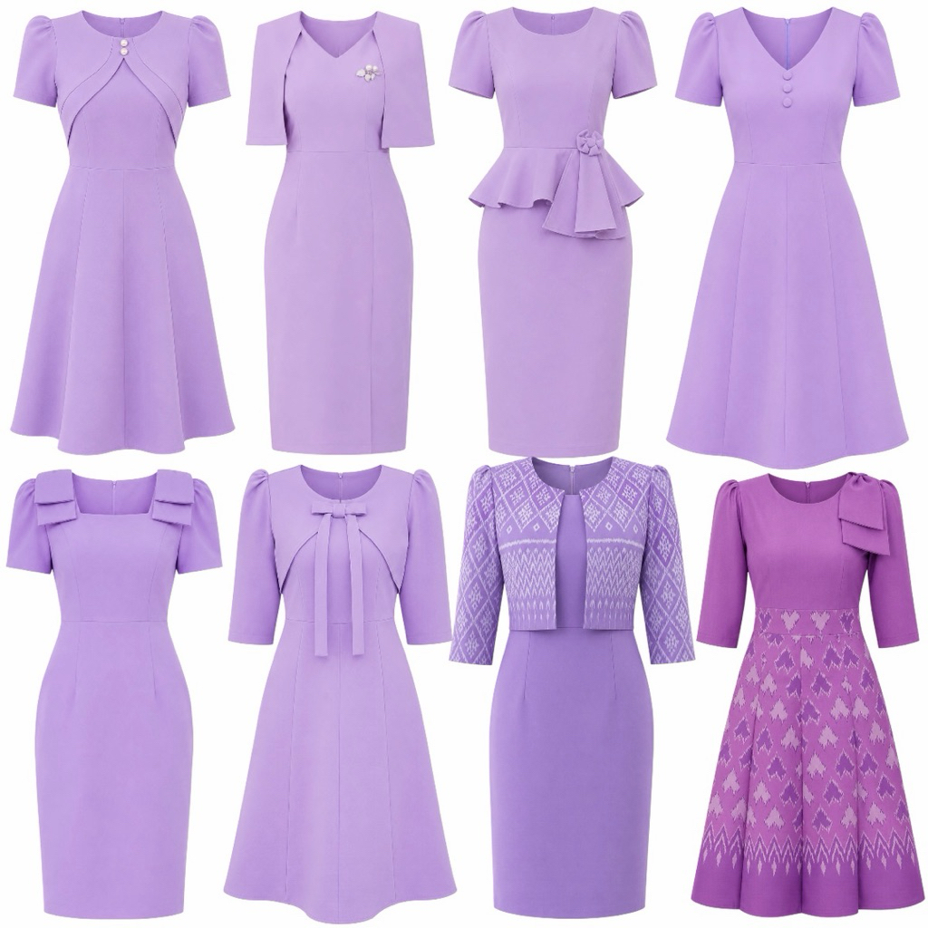 ชุดเดรสผ้าไมโครสีม่วงใส่วันเเม่สวยๆเลยจร้าS-2XL