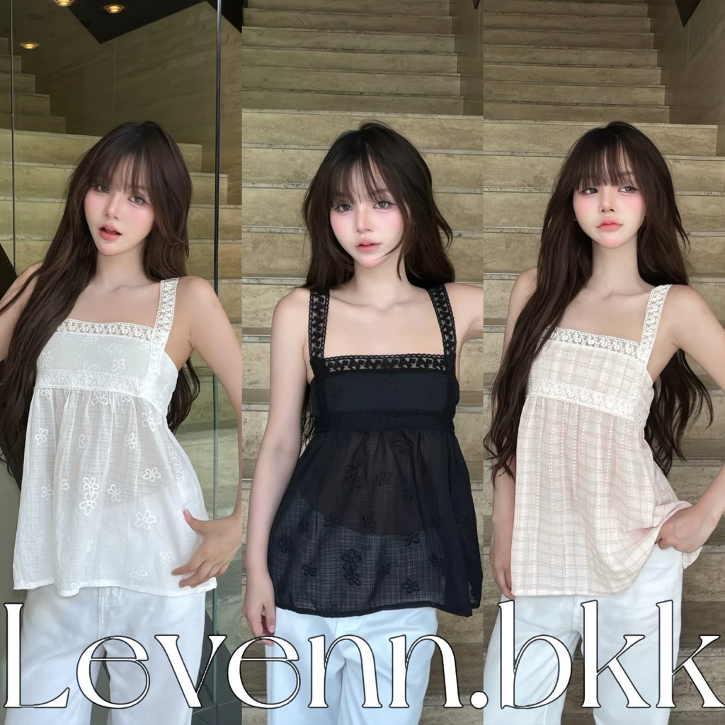 Levenn.bkk • Vanilla Top เสื้อสายเดี่ยว แต่งลูกไม้ตัดอก สวย น่ารัก แมทง่าย ผู้หญิง