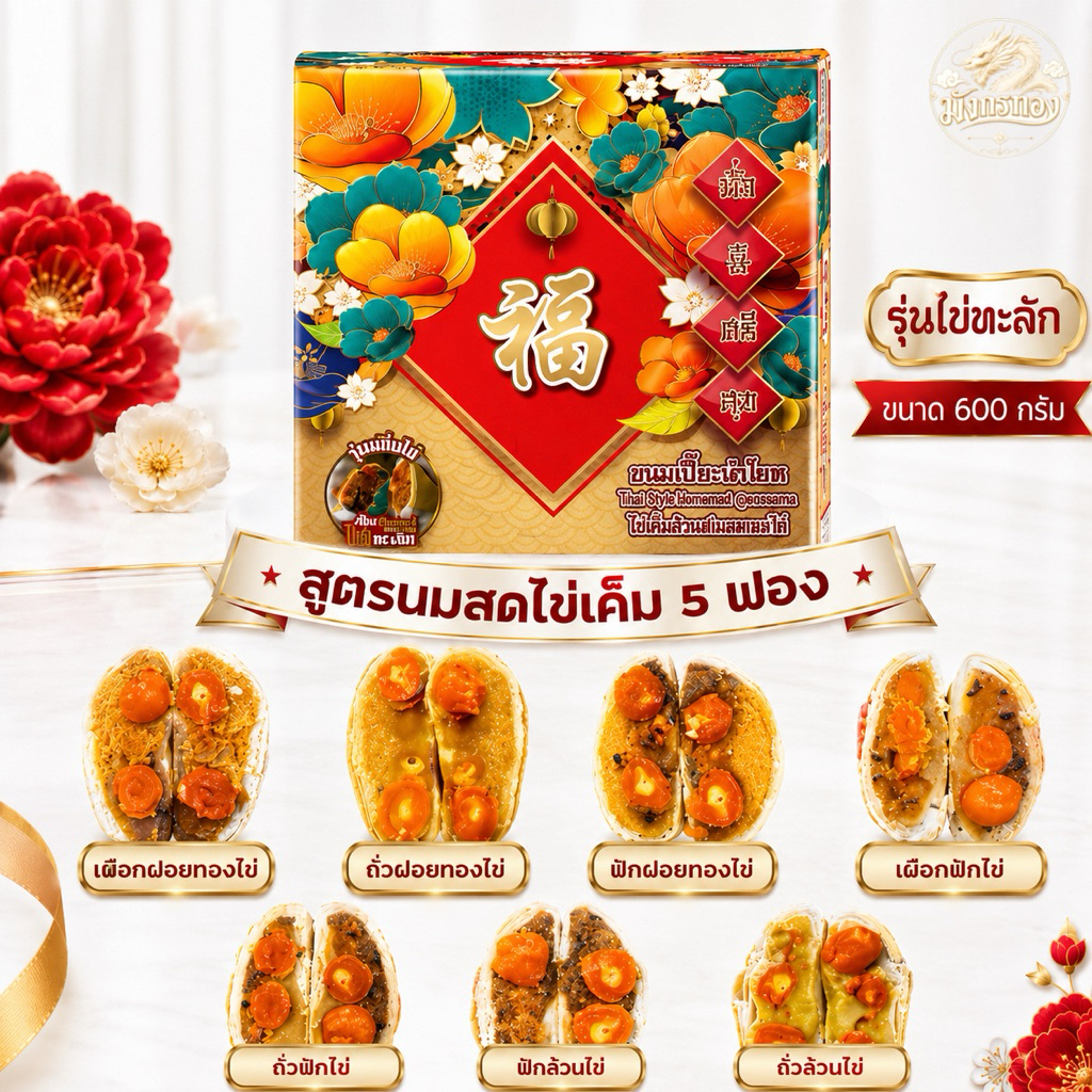 อร่อยซอย 8 ขนมเปี๊ยะไข่ทะลักหนัก 500 กรัม ไข่ 5 ใบ รุ่นทุเรียนไข่ 3 ใบ