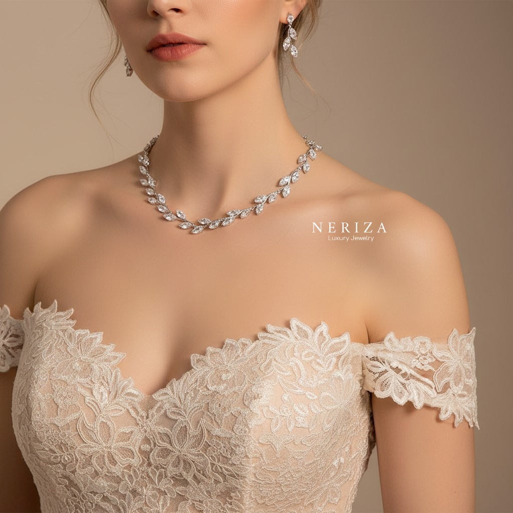 Neriza Jewelry/ เครื่องประดับเจ้าสาวเพชรสังเคราะห์ประกายเทียบเท่าเพชรแท้ จัดส่งพร้อมกล่อง NSW056