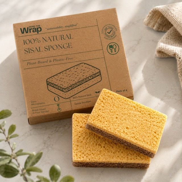Mind the Wrap ฟองน้ำรักษ์โลกธรรมชาติ 100% ฟองน้ำล้างจานเซลลูโลส ไร้ไมโครพลาสติก [บรรจุ 6 ชิ้น]