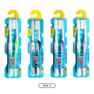 [ แพ็คคู่คุ้มกว่า ] Dr.RAY Fine Clean แปรงสีฟันหัวทรงเรียวขนนุ่มพิเศษ ด้ามจับหุ้มยางกันลื่น No.D24