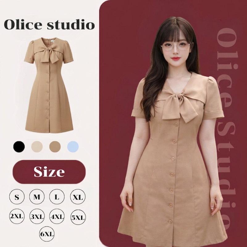 【S-6XL】🤩 ชุดเดรสผู้หญิง Dress เดรส ดีเทลโบว์ ใส่สบาย เนื้อผ้าระบายอากาศ ออกเดท คาเฟ่ ชุดสาวอวบ ชุดออกงาน พร้อมส่ง🎀