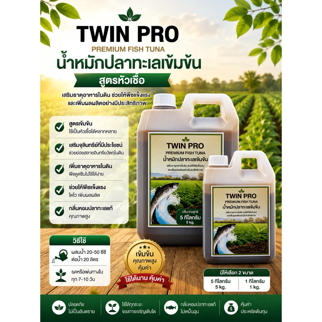 น้ำหมักปลาทะเลโมเลกุลเล็กกว่าน้ำหมักทั่วไปดูดซึมทันทีไม่ต้องรอผ่านการย่อย(ออแกนิก)เกรดส่งออกจีนได้เจ้าเดียวในไทยTwin Pro