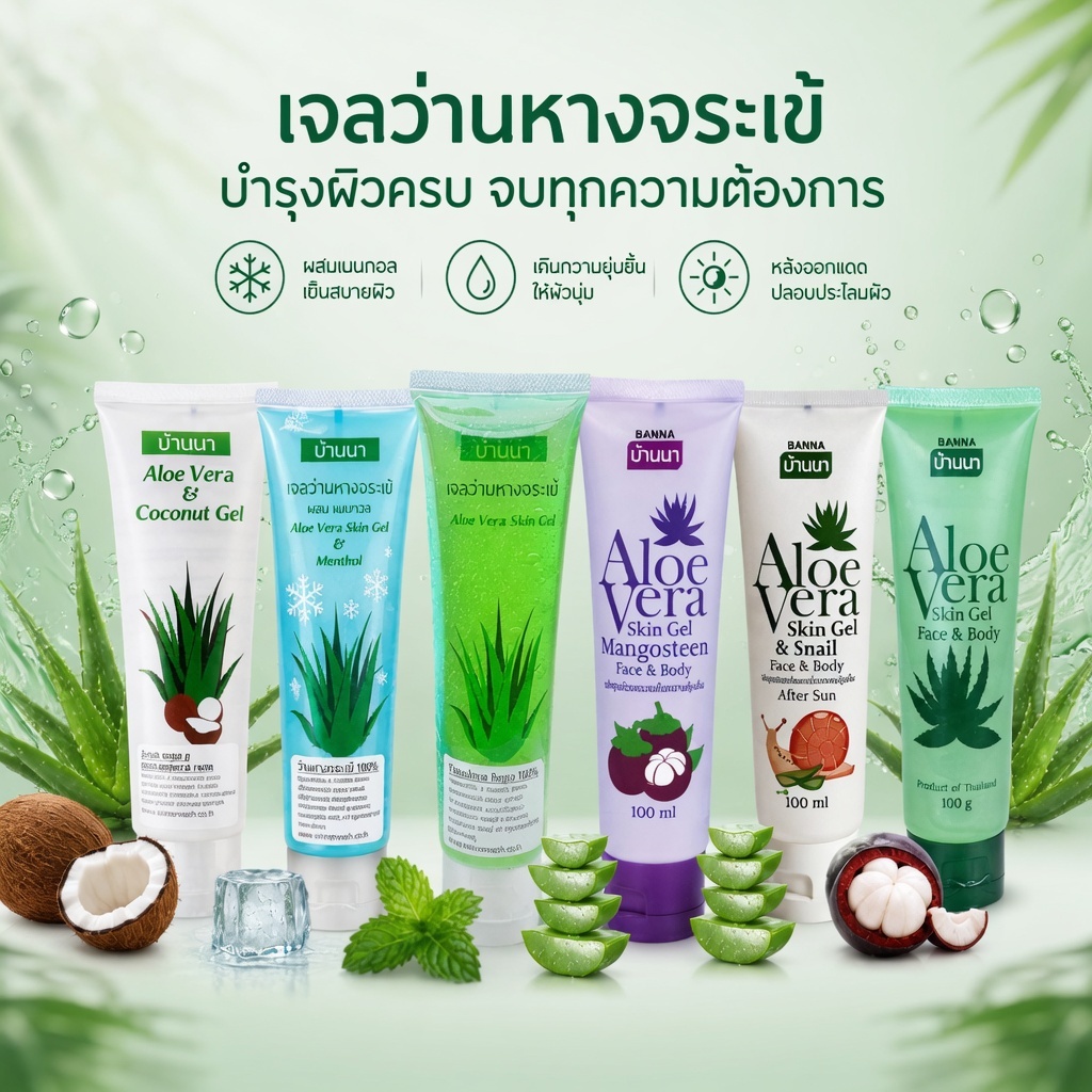 Banna Aloe Vera Skin Gel 100g. 
เจลว่านหางจระเข้ บ้านนา แพคเกจใหม่ เนื้อเจลใส
