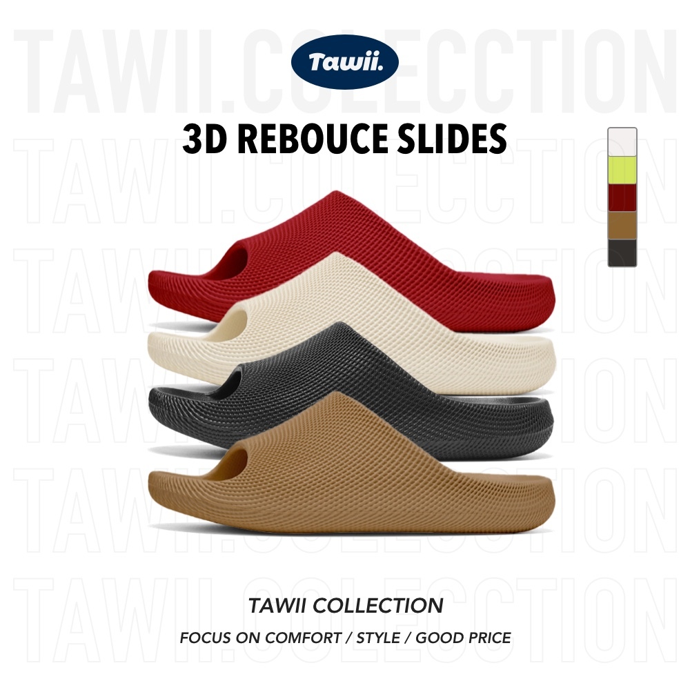 Tawii. รองเท้าแตะ 3D นุ่มนวล Unisex รองเท้าแตะพื้นหนา EVA กันลื่น สไตล์กีฬากลางแจ้ง 36-45 หลา