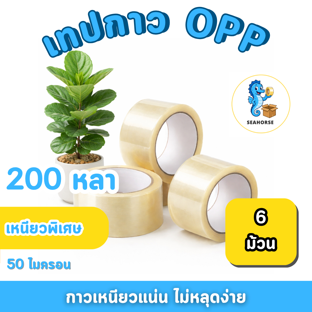 (6ม้วน) เทปกาว OPP 50 Micron ยาว 100 และ 45 หลา กว้าง 2 นิ้ว เทปปิดกล่องยกลัง ราคาถูกที่สุด