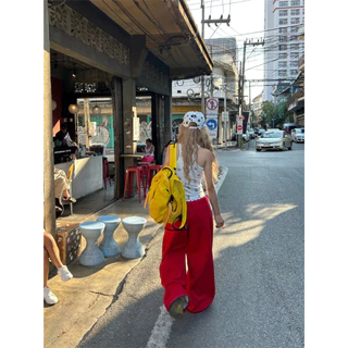 [Polka dot tied sports casual pants]สตรีทลมเทรนด์ผู้หญิงลายจุดผูกปมกีฬากางเกงขากว้างสบาย ๆ