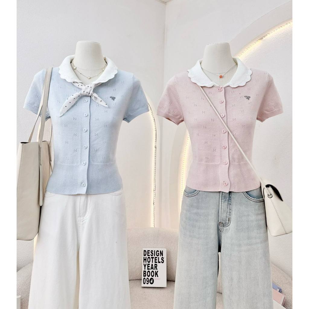 WA YA เสื้อเชิ้ตปกโค้ง กระดุมหน้า ผ้าไหมพรม