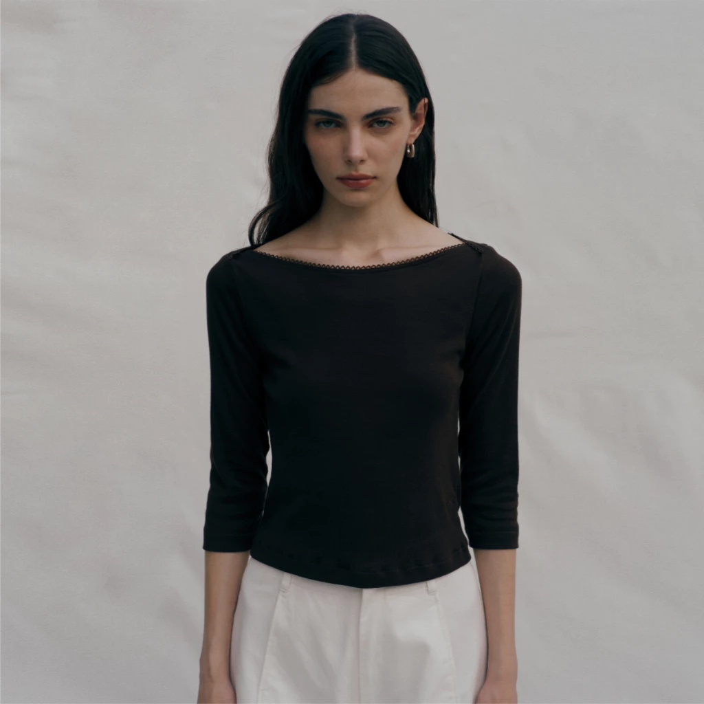 She Knows - Caroline Cotton Blouse เสื้อคอตต้อน แขน 3/4 แต่งลูกไม้ XS-XL