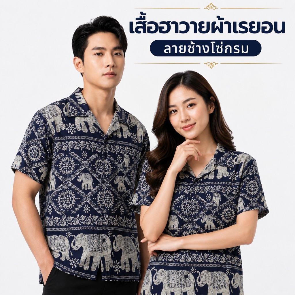 INTERเสื้อเชิ้ตฮาวาย(ลายช้างโซ่) 🐘🇹🇭ชายหญิงใส่ได้ ผ้าสปันเรยอนผ้านิ่มใส่สบาย พร้อมส่งจากเชียงใหม่