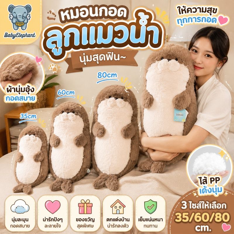 【🦦นุ่มสุดฟิน】หมอนกอดลูกแมวน้ำ 3 ไซส์ 35/60/80cm น่ารักปังๆ เนื้อผ้านุ่มฮุ้ง หมอนกอดยาว ตัวใหญ่ฟูเวอร์ ให้น้องกอดทุกคืน 💖