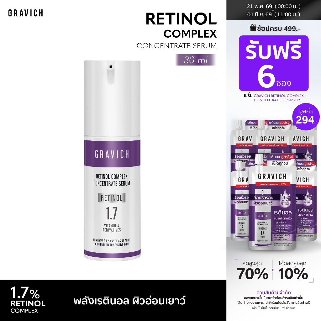 [ซื้อคู่ ถูกกว่า] Gravich Retinol Complex Concentrate Serum 30 ml เซรั่มเรตินอล 1.7%