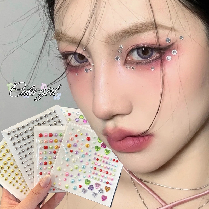 สติ๊กเกอร์แต่งหน้า เพชรติดหน้า y2k น่ารัก หวาน ผีเสื้อ หัวใจ ดาว ติดทน ไม่ระคายเคืองผิว สําหรับตกแต่งหน้า แต่งหน้า COD