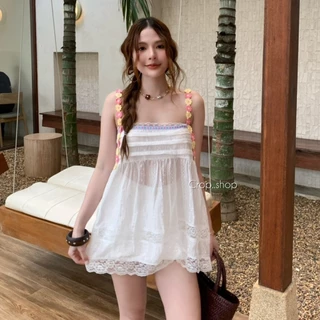 crop..shop มินิเดรสสายเดี่ยว งานสวยเก๋สุด ลมุนมาก สายเสื้อสวยว้าวเวอร์ งานดีเเต่งระบาย งานเลิศมากก