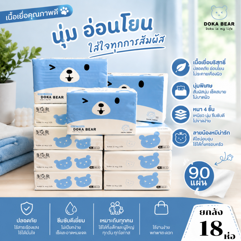 【ZHY】กระดาษทิชชู่หนา 4 ชั้น ซึมซับดี ไม่ขาดง่ายใช้ได้ทั้งเช็ดหน้า เช็ดมือ และใช้งานทั่วไป