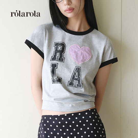 ROLAROLA - I LOVE ROLA PATCHWORK RINGER T-SHIRT ( GRAY , WHITE )