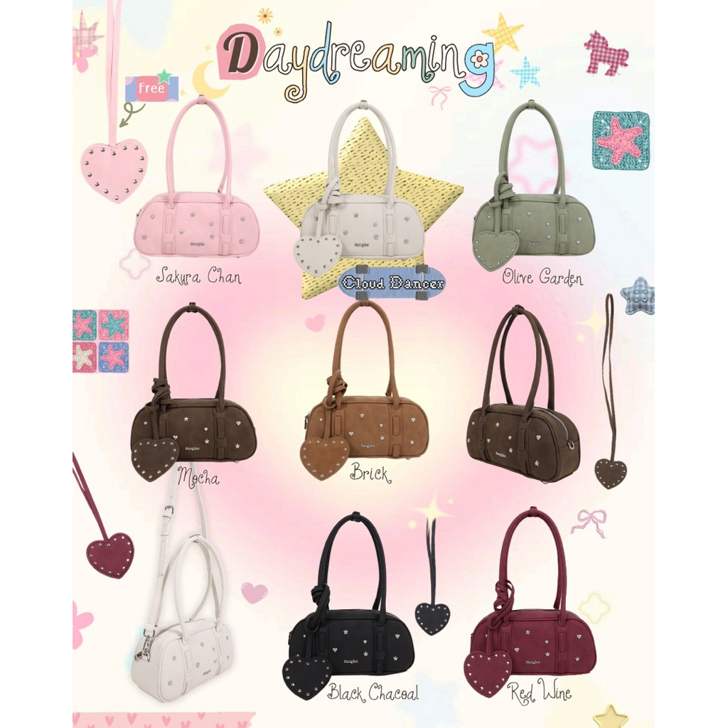 💫💖 8anglesshop- กระเป๋า Day dreaming bag 10.5 นิ้ว ปรับดับด้วยหมุดดาว มีสายยาวCrossbody✨ E052