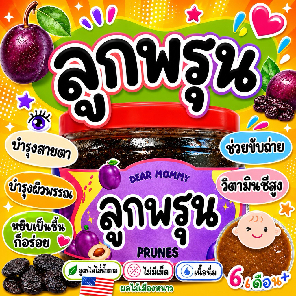 ลูกพรุนไร้เม็ด นำเข้าจากประเทศอเมริกา ตัวช่วยสำหรับเด็กท้องพูก มีเลข อย.