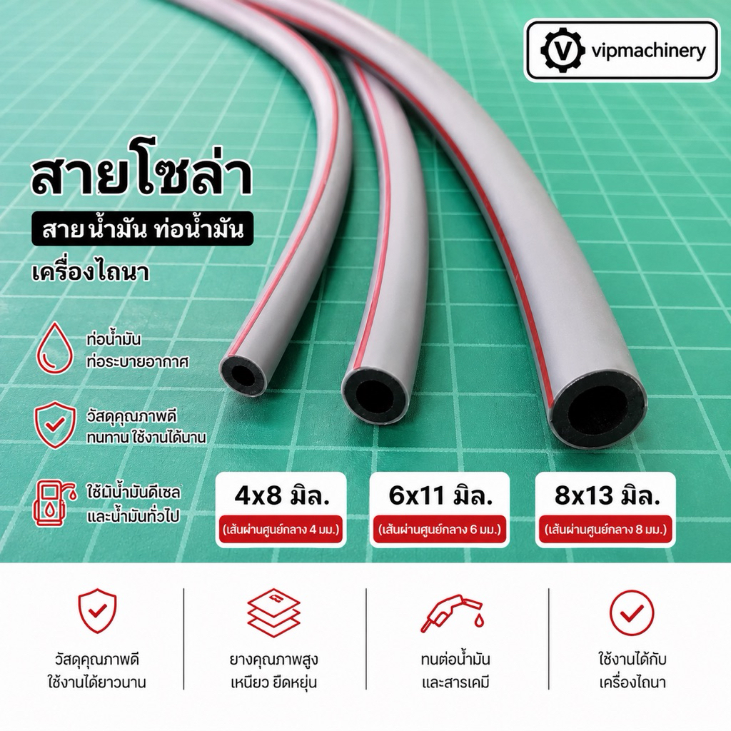 สายน้ำมันดีเซล รู 4 6 8 มิล สายน้ำมัน ท่อน้ำมัน เครื่องไถนา ราคาต่อ 1 เมตร