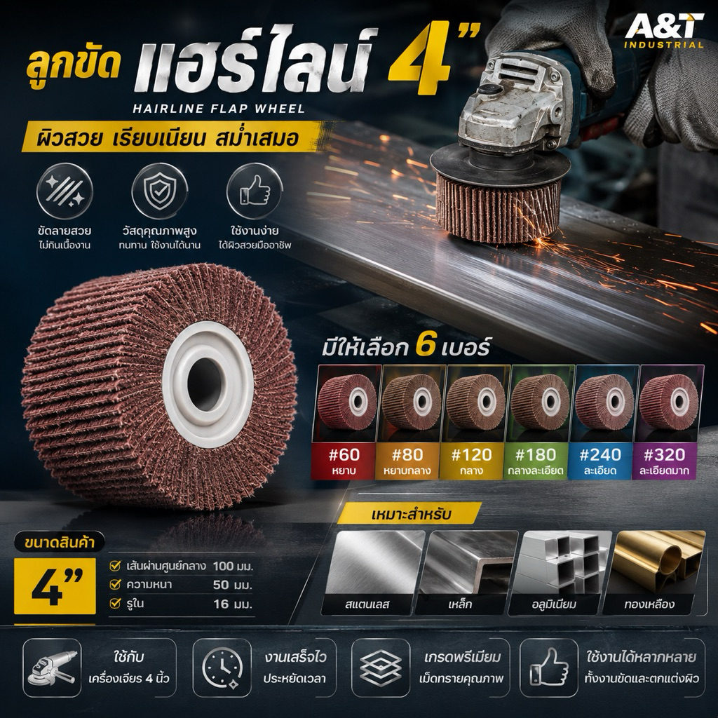 ลูกขัดแฮร์ไลน์4”#60,80,120,180,240,320