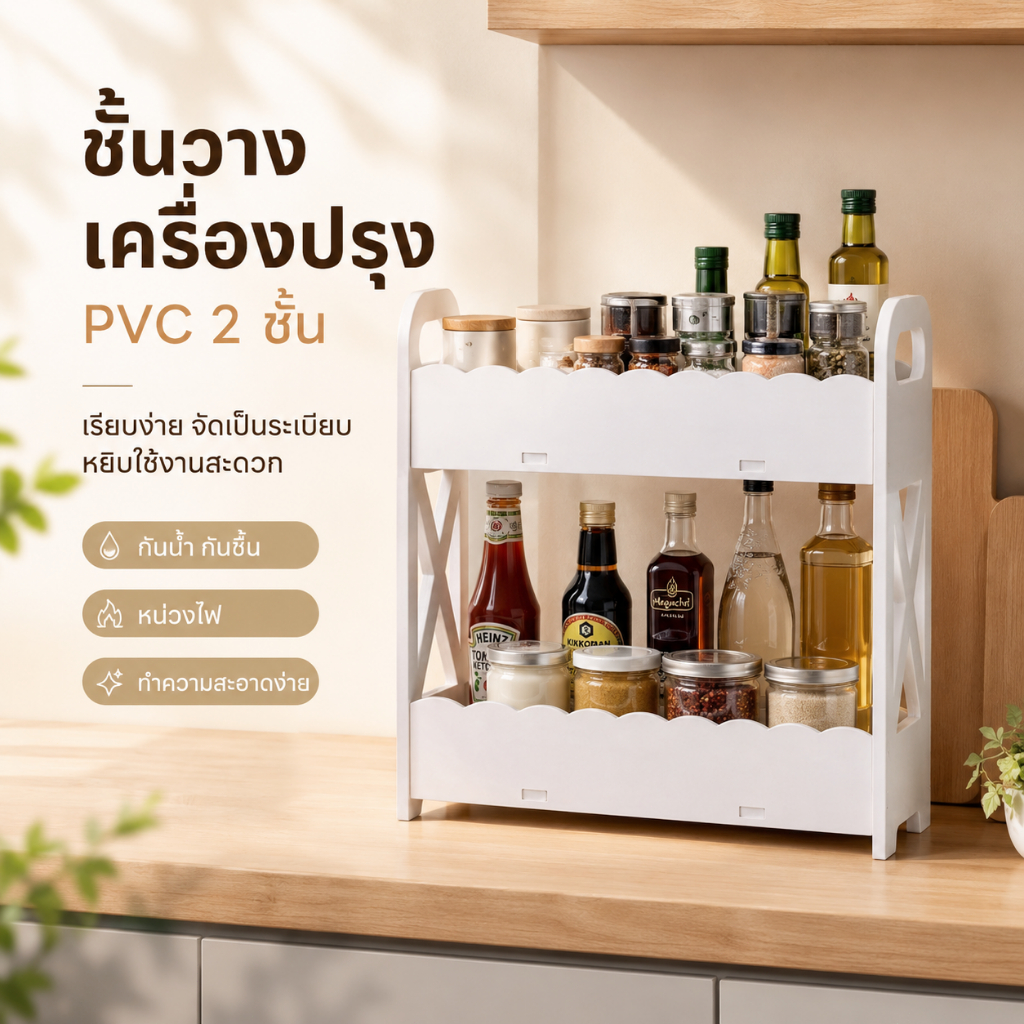 UNIBROCO ชั้นวางเคาน์เตอร์ PVC ชั้นเก็บเครื่องเทศ 2 ชั้นความจุขนาดใหญ่ประหยัดพื้นที่มั่นคงชั้นวางเครื่องเทศอเนกประสงค์สำ