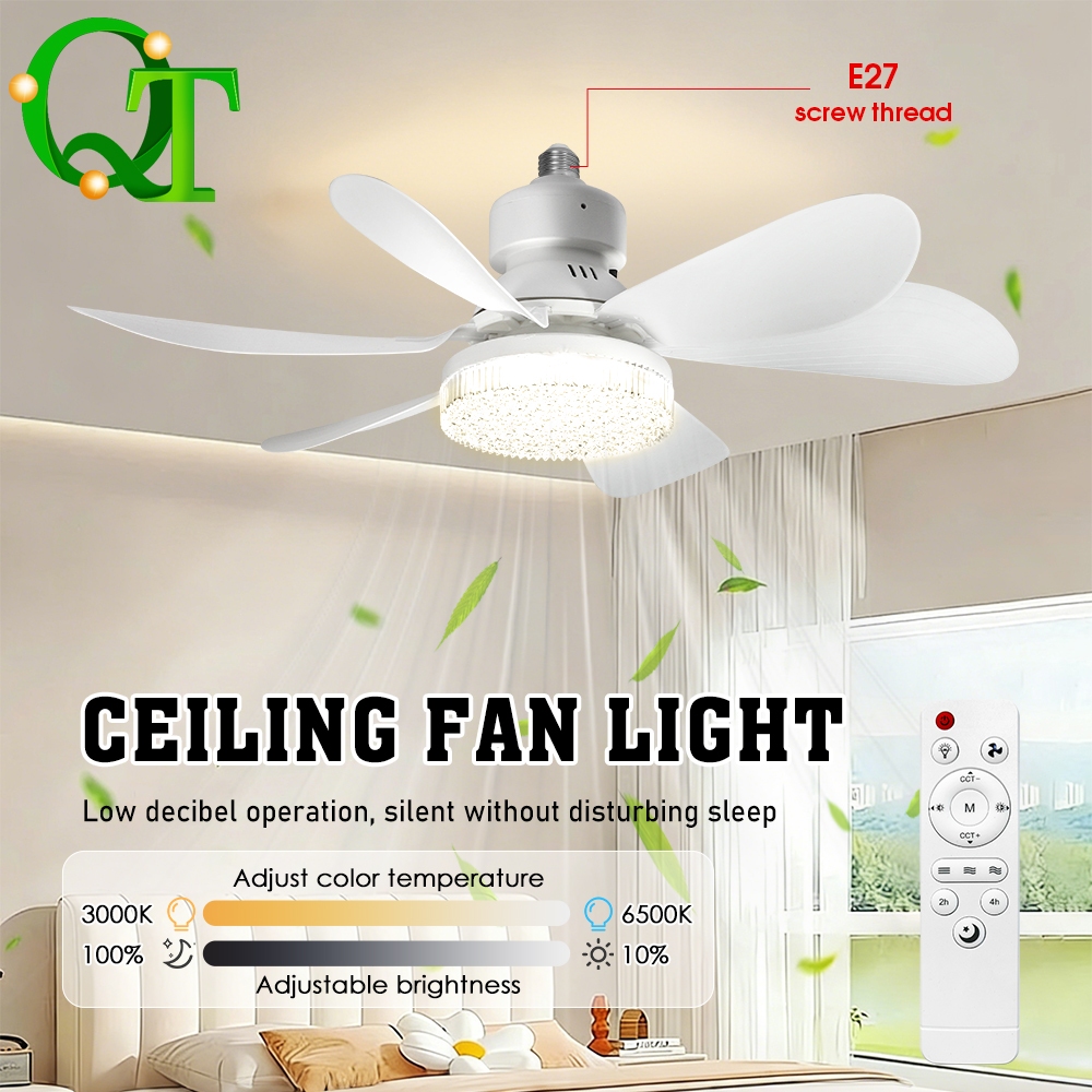 [พร้อมส่ง] พัดลมติดเพดาน LED 40W 6 ใบ 2 in 1 ควบคุมด้วยรีโมท ปรับแสงได้ ขนาด 52 นิ้ว ฐาน E27 สำหรับห้องนั่งเล่น ห้องนอน