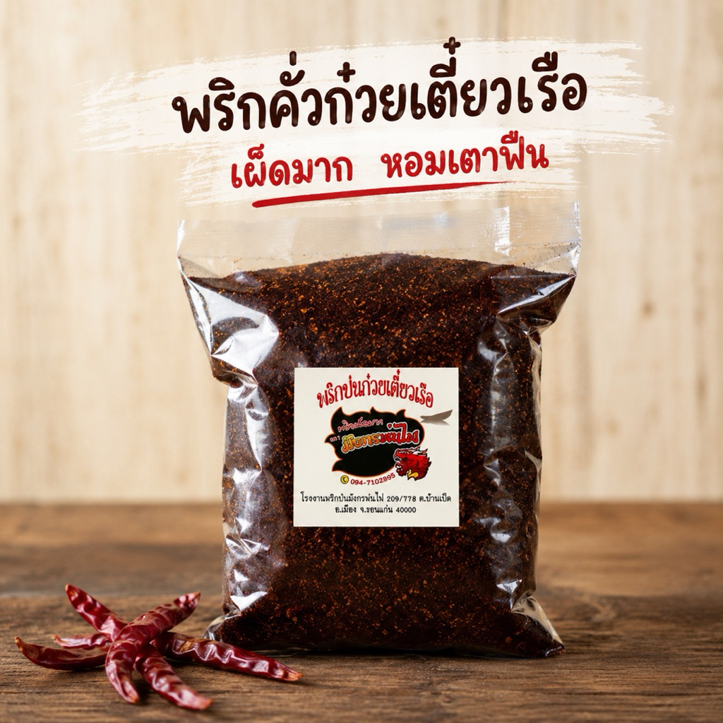 🔥 พริกดำก๋วยเตี๋ยวเรือ คั่วเตาฟืน หอมคั่วใหม่ เผ็ดเข้ม 400g(ดำ400)