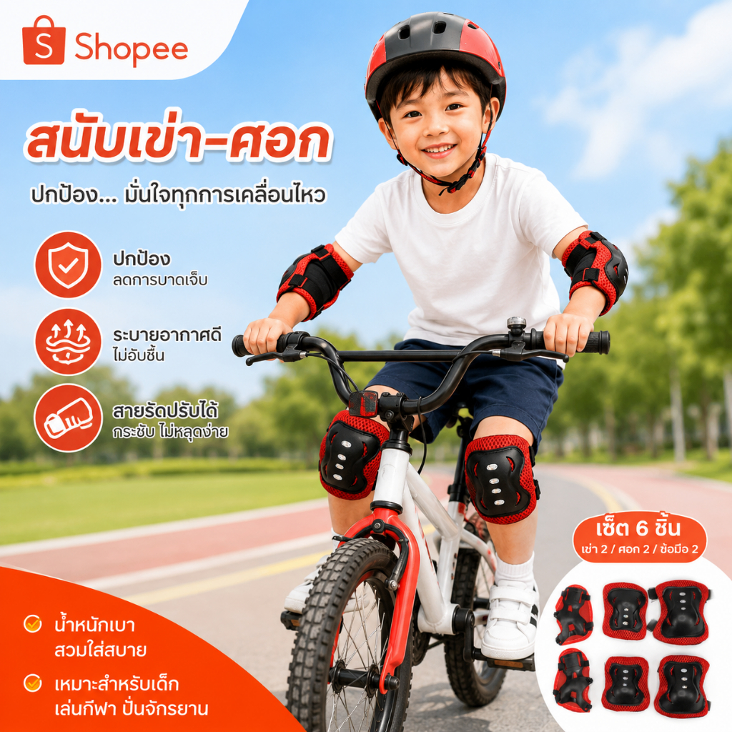 สนับเข่า-ศอกเด็ก ซับแรงกระแทกดีเยี่ยม ปั่นสนุกไร้กังวล