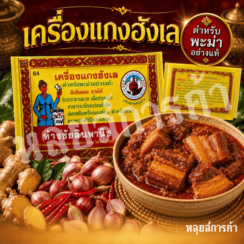 เครื่องแกงฮังเล ตราพระเจดีย์อินทร์แขวน 7 กรัม สูตรพะม่าแท้ ส่งตรงจากโรงงานลำปาง หอมเข้มข้น