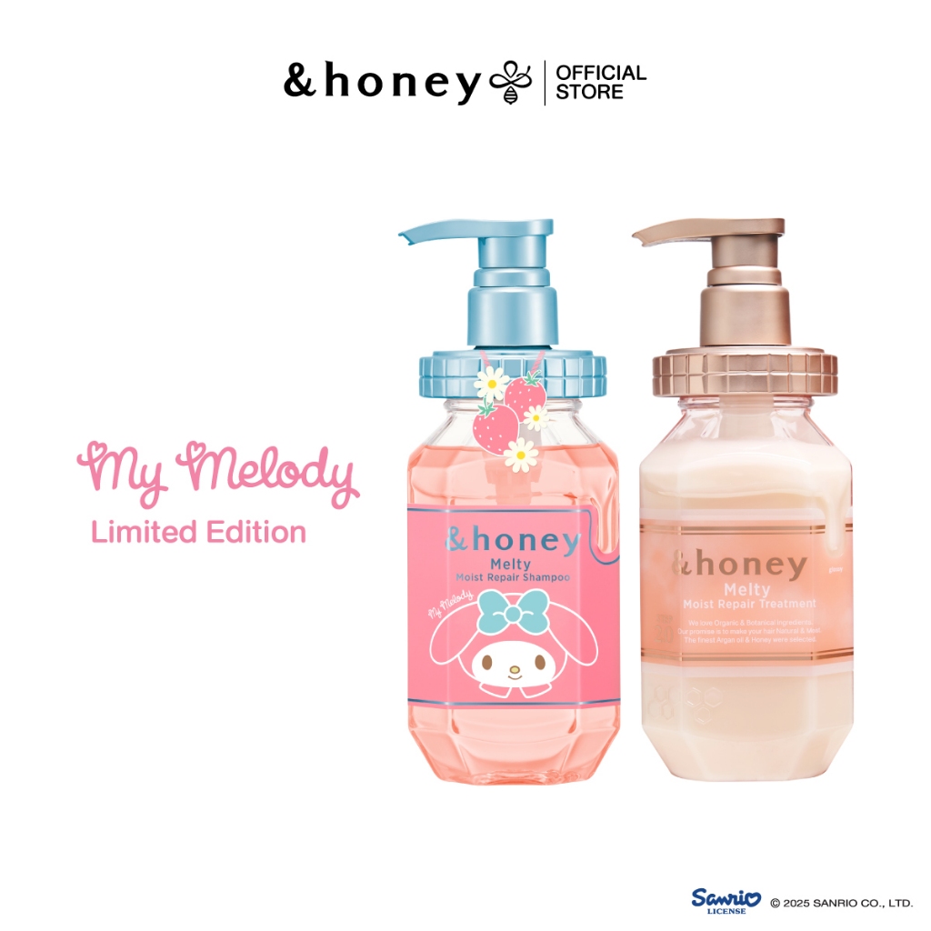 [MY MELODY MELTY DUO SET]&HONEY MELTY MOIST REPAIR SHAMPOO MY MELODY+ MELTY TREATMENT(แชมพู+ทรีทเม้นท์สูตรดูแลผมชี้ฟู)