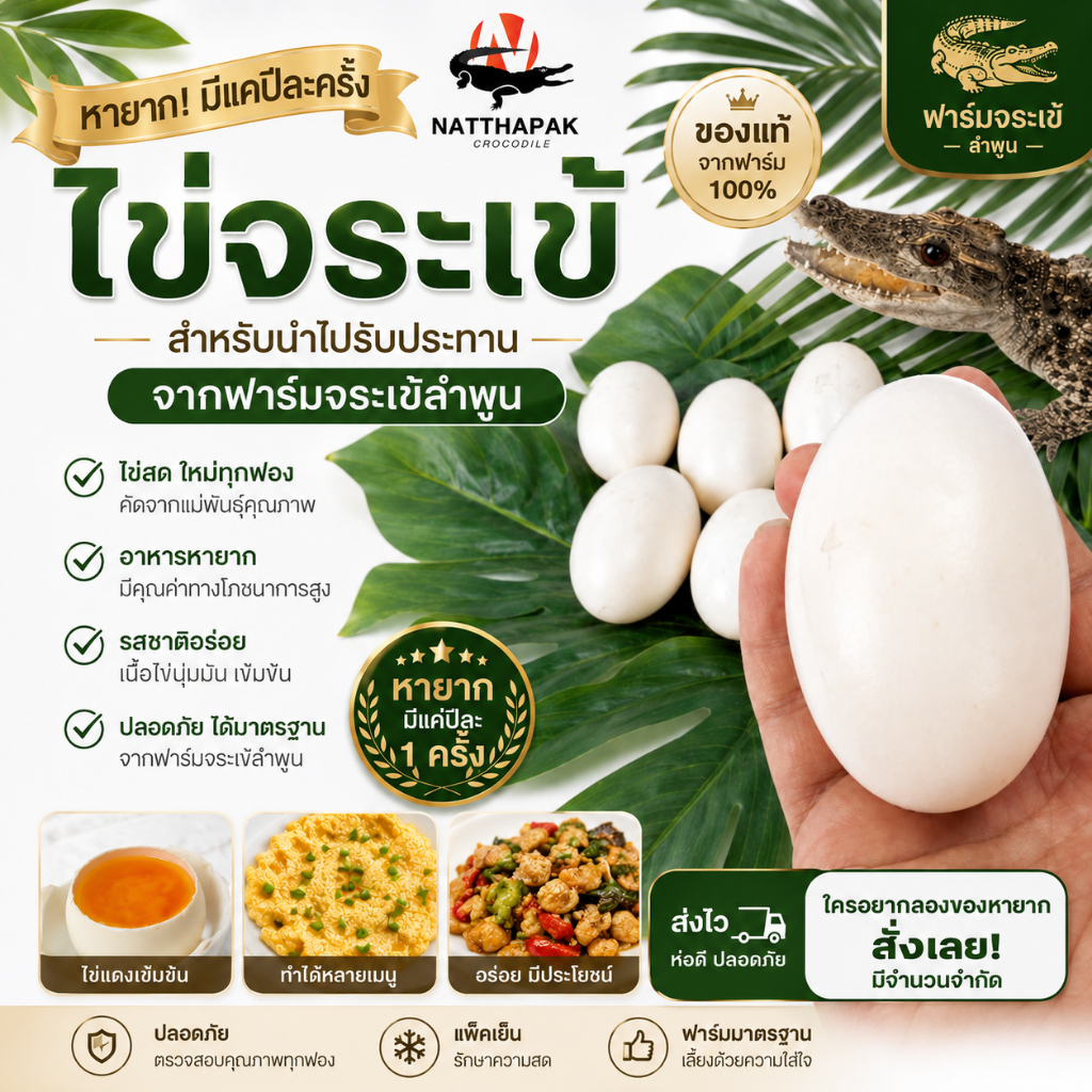 ไข่จระเข้ ไข่สด โปรตีนสูง 1ปี มีแค่1ครั้ง