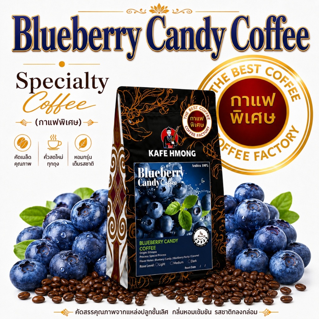 Blueberry Candy Coffee กาเเฟพิเศษ A003 ☕สูตรเข้มข้น☕ เมล็ดกาแฟขนาดใหญ่พิเศษ หอมๆ speciality coffee