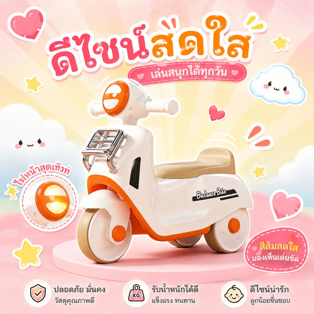 รถขาไถเด็ก รถมอเตอร์ไซค์เด็กหัดไถ น้ำหนักเบา เคลื่อนที่คล่อง เล่นสนุกในบ้านและนอกบ้าน 1-9ขวบ