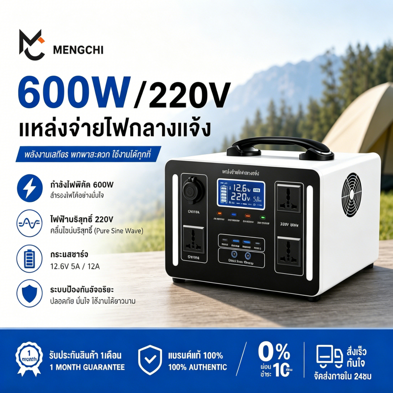 MENGCHI Power Station 600W 252Wh แหล่งจ่ายไฟพกพา แบตสำรองกลางแจ้ง เครื่องปั่นไฟ 220v power box