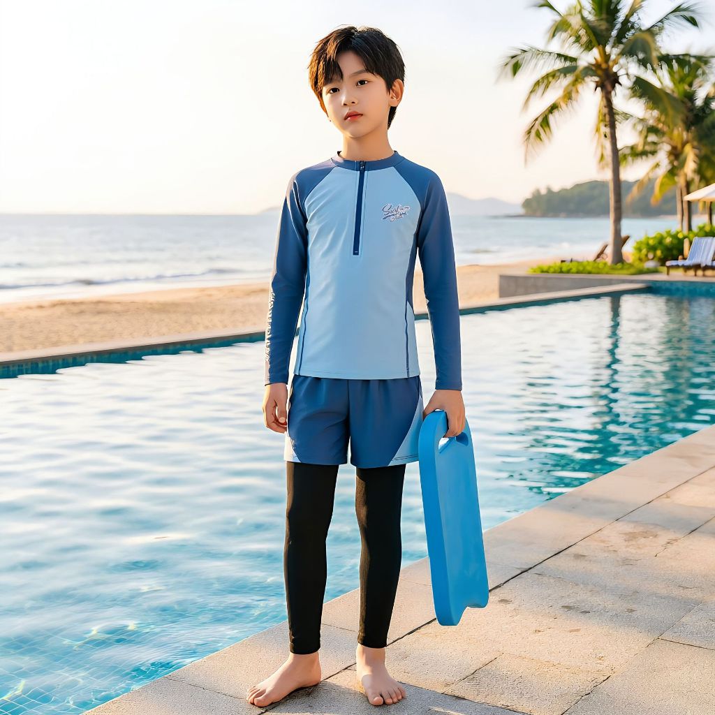 ชุดว่ายน้ําเด็กผู้ชาย ระบายอากาศได้ แห้งเร็ว ชายหาด กันแดด สูททูพีซแบบอนุรักษ์นิยม (ชุดว่ายน้ํา + กางเกงว่ายน้ํา)  240
